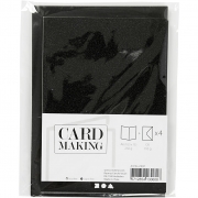 Kort och kuvert, svart, kortstl. 10,5x15 cm, kuvertstl. 11,5x16,5 cm, glitter, 110+250 g, 4 set/ 1 förp.