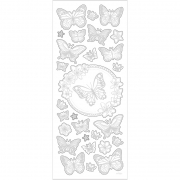 Stickers, silver, fjäril, 10x24 cm, 1 ark