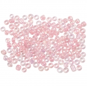 Rocaipärlor, rosakärna, Dia. 3 mm, stl. 8/0 , Hålstl. 0,6-1,0 mm, 25 g/ 1 förp.