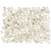 Rocaipärlor, silver, Dia. 3 mm, stl. 8/0 , Hålstl. 0,6-1,0 mm, 25 g/ 1 förp.