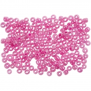 Rocaipärlor, rosa, Dia. 3 mm, stl. 8/0 , Hålstl. 0,6-1,0 mm, 25 g/ 1 förp.