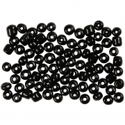 Rocaipärlor, svart, Dia. 4 mm, stl. 6/0 , Hålstl. 0,9-1,2 mm, 25 g/ 1 förp.