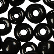 Rocaipärlor, svart, Dia. 4 mm, stl. 6/0 , Hålstl. 0,9-1,2 mm, 25 g/ 1 förp.