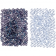 Rocaipärlor, ljusblå, mörkblå, Dia. 1,7 mm, stl. 15/0 , Hålstl. 0,5-0,8 mm, 2x7 g/ 1 förp.