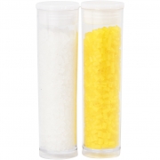 Rocaipärlor, vit, transparent gul, 2-cut, Dia. 1,7 mm, stl. 15/0 , Hålstl. 0,5 mm, 2x7 g/ 1 förp.