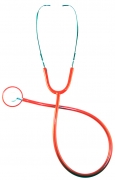 Ett rött stetoskop att lyssna på hjärtat med