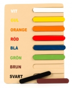 Färgpussel, 8 färger ska hitta sin plats genom att matcha färg eller namnet på färgen.