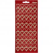 Stickers, guld, röd, hjärtan, 10x23 cm, 1 ark