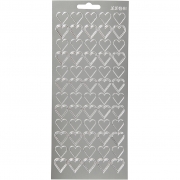 Stickers, silver, hjärtan, 10x23 cm, 1 ark