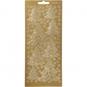 Stickers, guld, julgranar, 10x23 cm, 1 ark