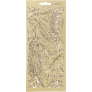 Stickers, guld, fjädrar, 10x23 cm, 1 ark