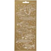 Stickers, guld, fisk, 10x23 cm, 1 ark