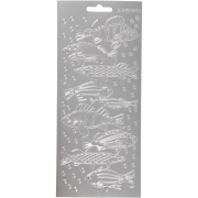 Stickers, silver, fisk, 10x23 cm, 1 ark