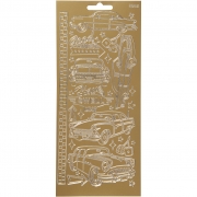 Stickers, guld, bilar, 10x23 cm, 1 ark