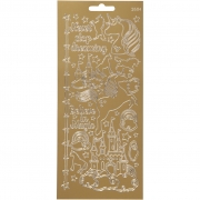 Stickers, guld, enhörning, 10x23 cm, 1 ark