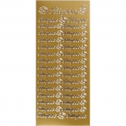Stickers, guld, tillykke, 10x23 cm, 1 ark
