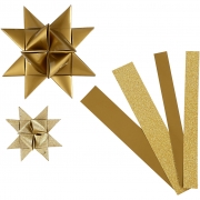 Stjärnstrimlor, guld, L: 44+78 cm, Dia. 6,5+11,5 cm, B: 15+25 mm, glitter,lack, 40 strimlor/ 1 förp.