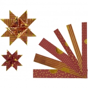 Stjärnstrimlor, guld, röd, L: 44+78 cm, B: 15+25 mm, Dia. 6,5+11,5 cm, 48 strimlor/ 1 förp.