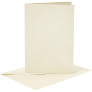 Kort och kuvert, råvit, kortstl. 10,5x15 cm, kuvertstl. 11,5x16,5 cm, pärlemor, 120+210 g, 4 set/ 1 förp.