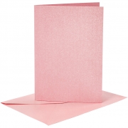 Kort och kuvert, rosa, kortstl. 10,5x15 cm, kuvertstl. 11,5x16,5 cm, pärlemor, 120+210 g, 4 set/ 1 förp.