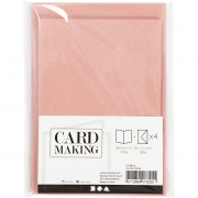 Kort och kuvert, rosa, kortstl. 10,5x15 cm, kuvertstl. 11,5x16,5 cm, pärlemor, 120+210 g, 4 set/ 1 förp.