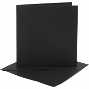 Kort och kuvert, svart, kortstl. 15,2x15,2 cm, kuvertstl. 16x16 cm, 230 g, 4 set/ 1 förp.