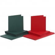 Kort och kuvert, grön, röd, kortstl. 15x15 cm, kuvertstl. 16x16 cm, 110+230 g, 50 set/ 1 förp.