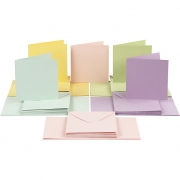 Kort och kuvert, pastellfärger, kortstl. 15x15 cm, kuvertstl. 16x16 cm, 110+220 g, 50 set/ 1 förp.