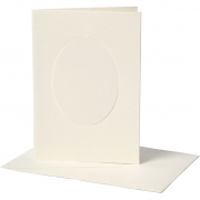 Passepartoutkort med kuvert, råvit, oval, kortstl. 10,5x15 cm, kuvertstl. 11,5x16,5 cm, 10 set/ 1 förp.