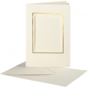 Passepartoutkort med kuvert, råvit, rektangulära med guldkant, kortstl. 10,5x15 cm, kuvertstl. 11,5x16,5 cm, 10 set/ 1 förp.