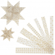 Stjärnstrimlor, guld, vit, L: 44+78 cm, B: 15+25 mm, Dia. 6,5+11,5 cm, 48 strimlor/ 1 förp.