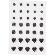 Rhinestones, svart, (rund, fyrkant, hjärta), stl. 6+8+10 mm, 35 st./ 1 förp.