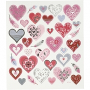 Stickers, hjärtan, 15x16,5 cm, 1 ark