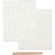 Rub-on stickers, vit, bokstäver och siffror, H: 17 mm, 12,2x15,3 cm, 1 förp.