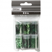Glitter och paljetter, grön, 6x5 g/ 1 förp.