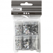 Glitter och paljetter, silver, 6x5 g/ 1 förp.