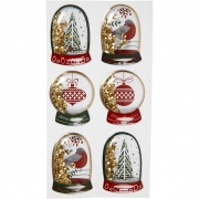 Shaker stickers, guld, fåglar, trä och julkulor, stl. 49x32+45x36 mm, 6 st./ 1 förp.