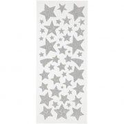 Glitterstickers, silver, stjärnor, 10x24 cm, 2 ark/ 1 förp.