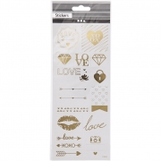 Stickers, guld, love, 10x24 cm, 1 ark
