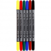 Textiltuschpennor, standardfärger, spets 2,3+3,6 mm, 6 st./ 1 förp.