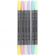 Textiltuschpennor, pastellfärger, spets 2,3+3,6 mm, 6 st./ 1 förp.