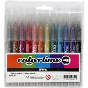 Colortime glittertusch, mixade färger, spets 2 mm, 12 st./ 1 förp.