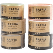 Raffia pappersgarn, mixade färger, B: 7-8 mm, 6x100 m/ 1 förp.