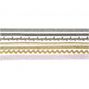 Dekorationsband, guld, silver, vit, B: 5-10 mm, 7x1,5 m/ 1 förp.