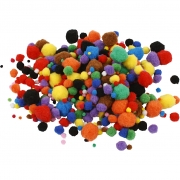 Pompoms, mixade färger, Dia. 5-40 mm, 42 g/ 1 förp.