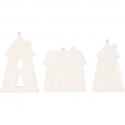 Ornament, vit, hus, H: 7,6-9,7 cm, 3 st./ 1 förp.