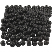 Träpärlor, svart, Dia. 5 mm, Hålstl. 1,5 mm, 6 g/ 1 förp., 150 st.