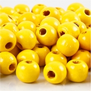Träpärlor, gul, Dia. 12 mm, Hålstl. 3 mm, 22 g/ 1 förp.