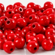 Träpärlor, röd, Dia. 8 mm, Hålstl. 2 mm, 15 g/ 1 förp., 80 st.