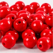 Träpärlor, röd, Dia. 10 mm, Hålstl. 3 mm, 20 g/ 1 förp.